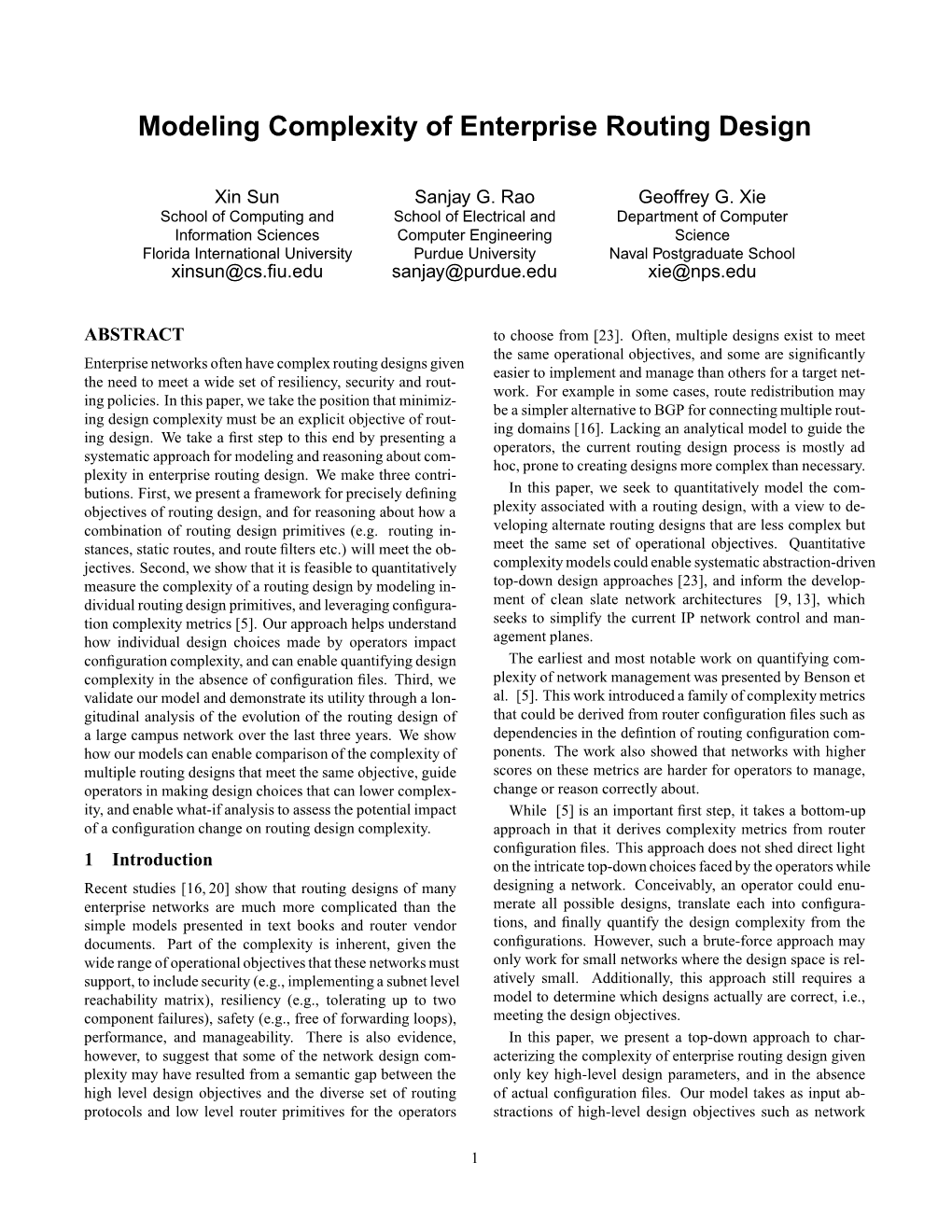 Modeling Complexity of Enterprise Routing Design