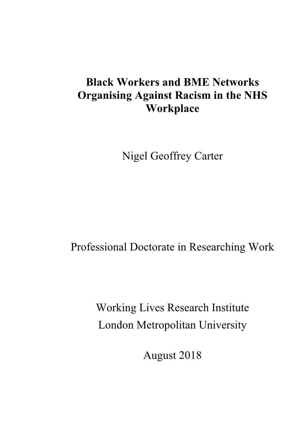 Black Workers and BME Networks Organising Against Racism in the NHS Workplace