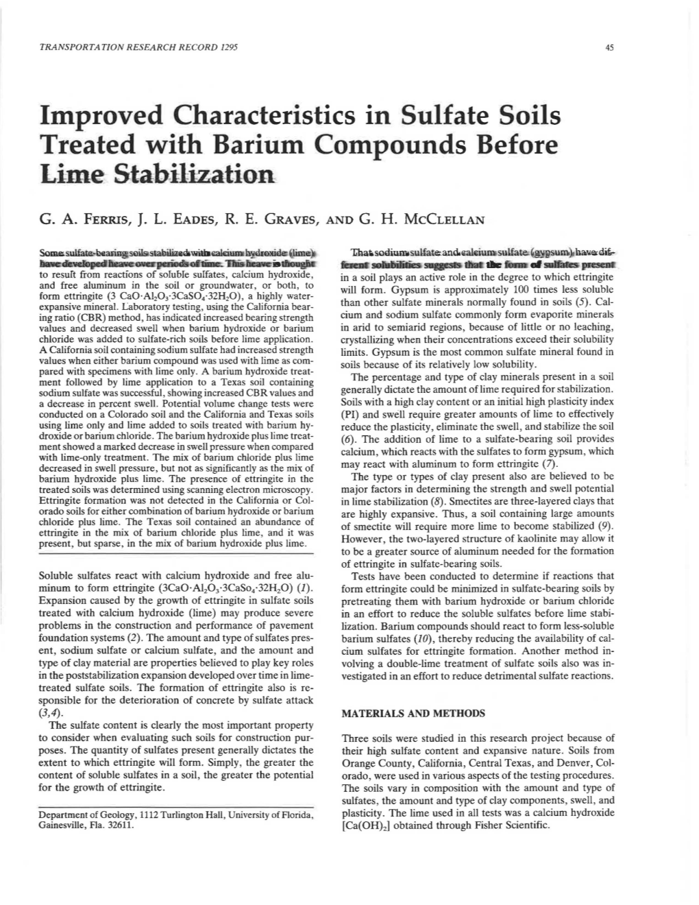 Improved Characteristics in Sulfate Soils Treated with Barium Compounds Before Lime Stabilization