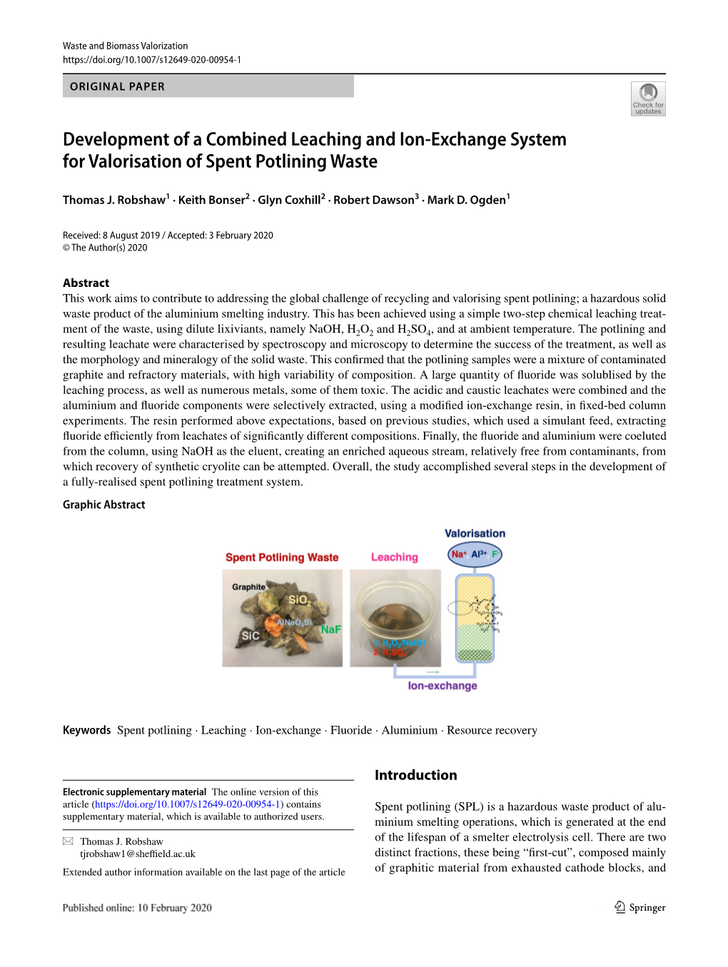 Development of a Combined Leaching and Ion‑Exchange System for Valorisation of Spent Potlining Waste