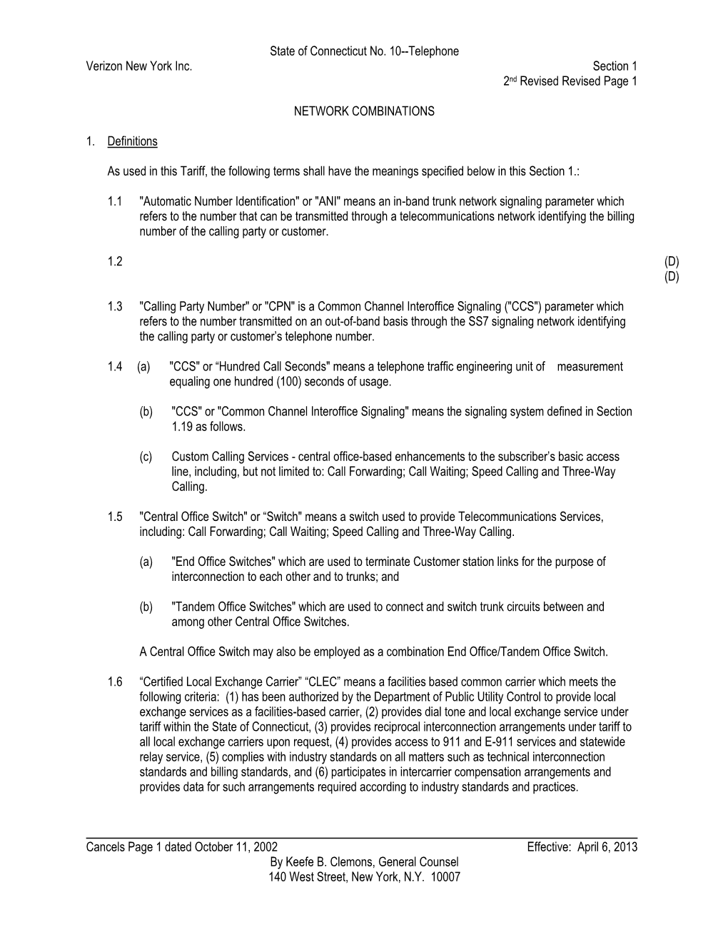 Telephone Verizon New York Inc. Section 1 2Nd Revised Revised Page 1