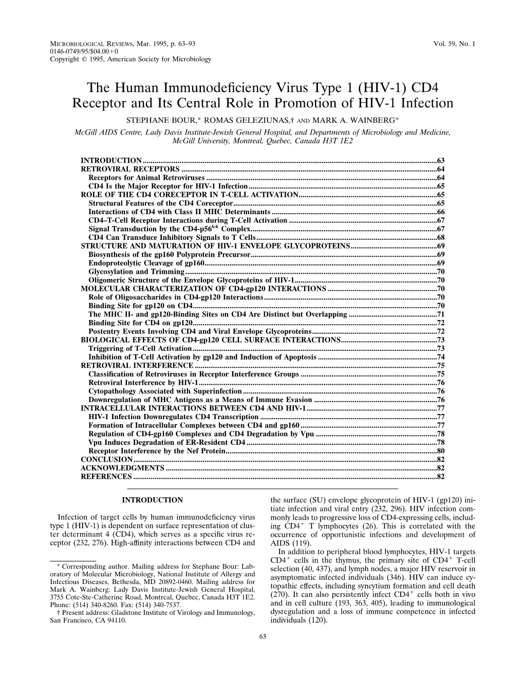 HIV-1) CD4 Receptor and Its Central Role in Promotion of HIV-1 Infection