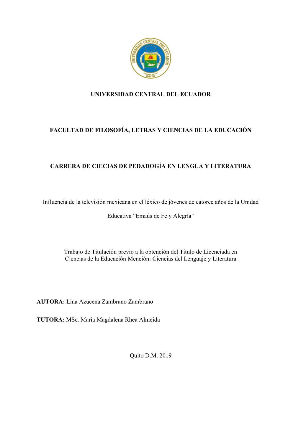 Universidad Central Del Ecuador Facultad De