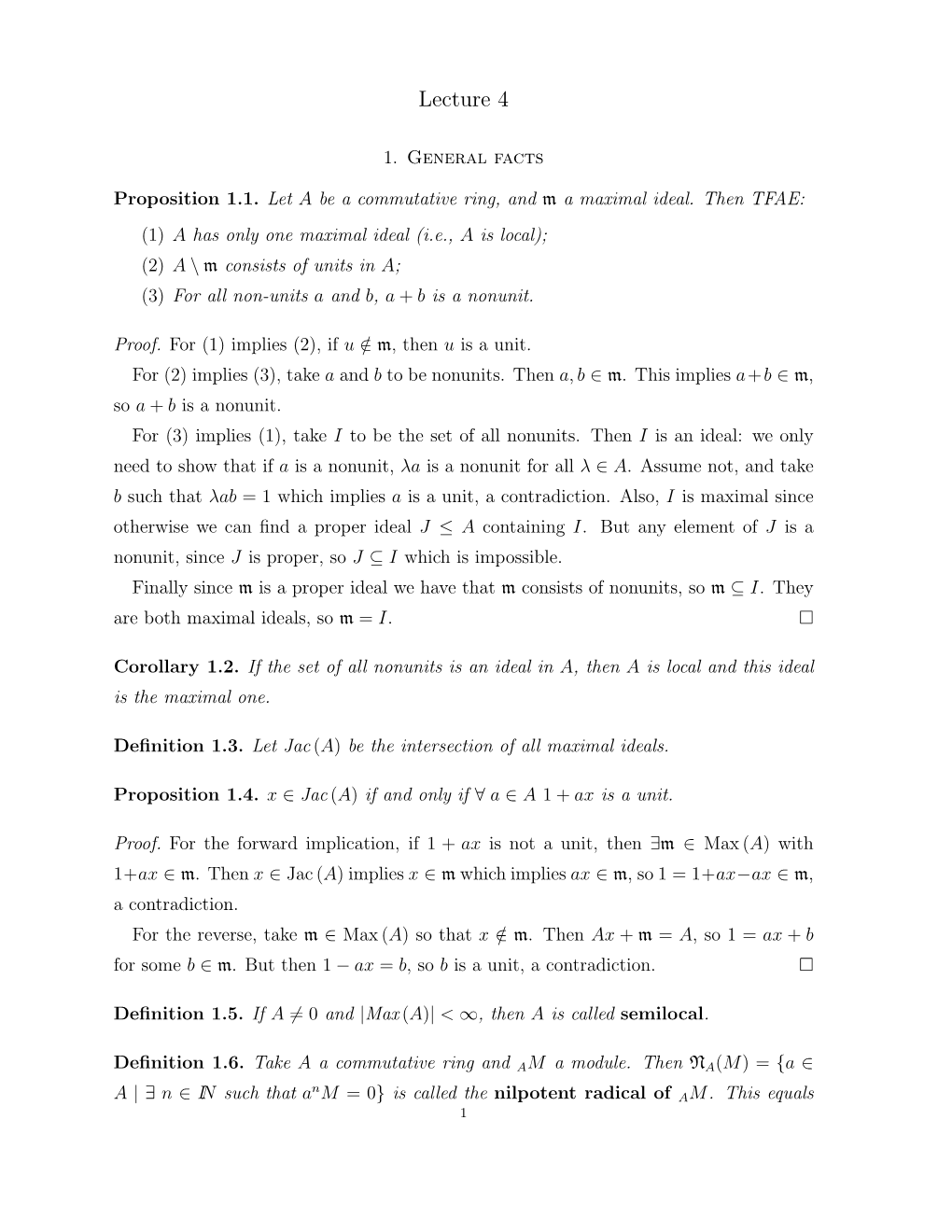 Lecture 4: Artinian Rings