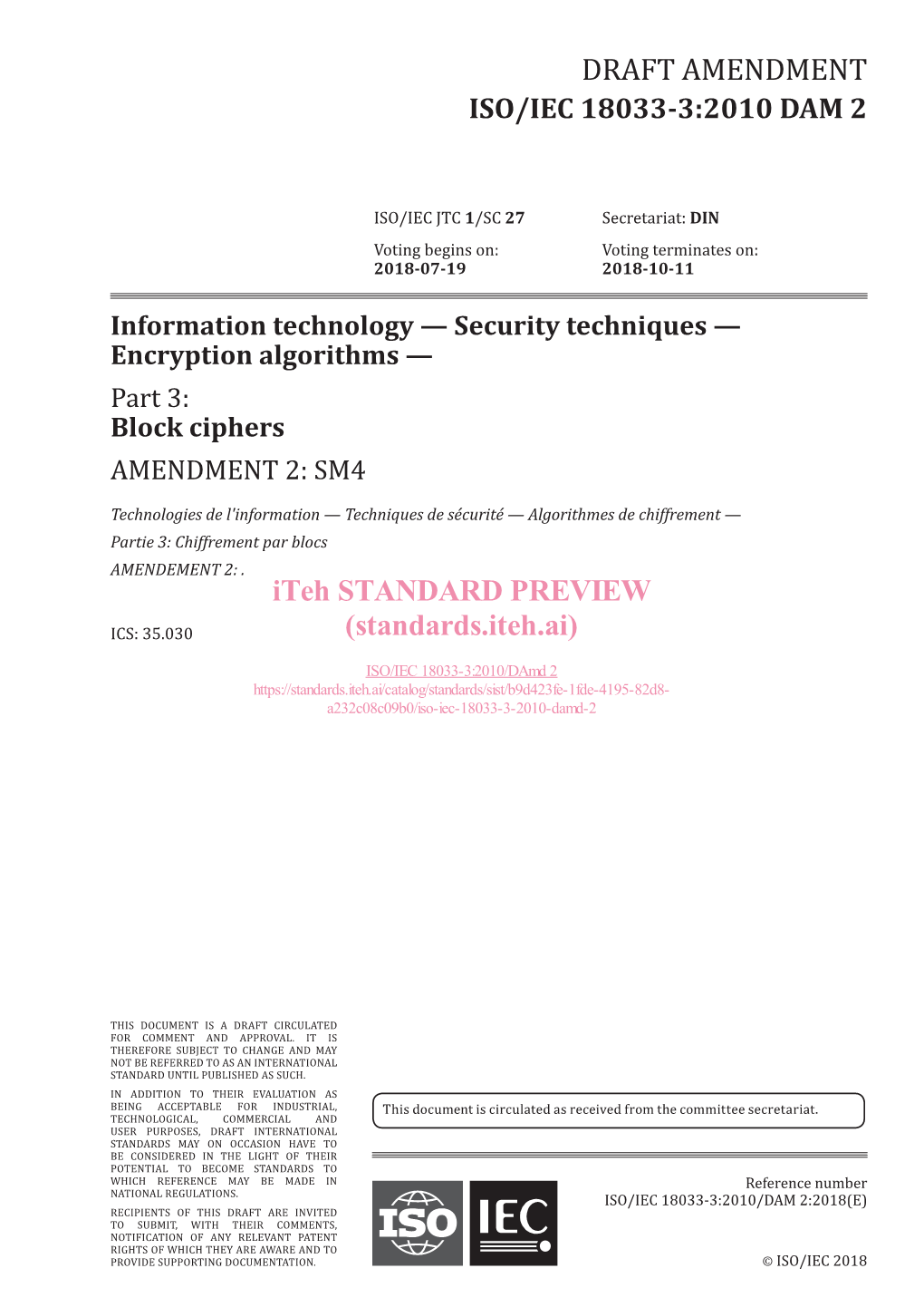 Iso/Iec 18033-3:2010 Dam 2