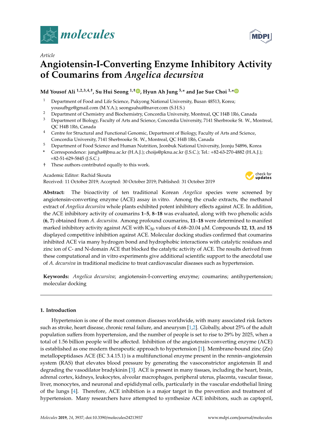 Angiotensin-I-Converting Enzyme Inhibitory Activity of Coumarins from Angelica Decursiva