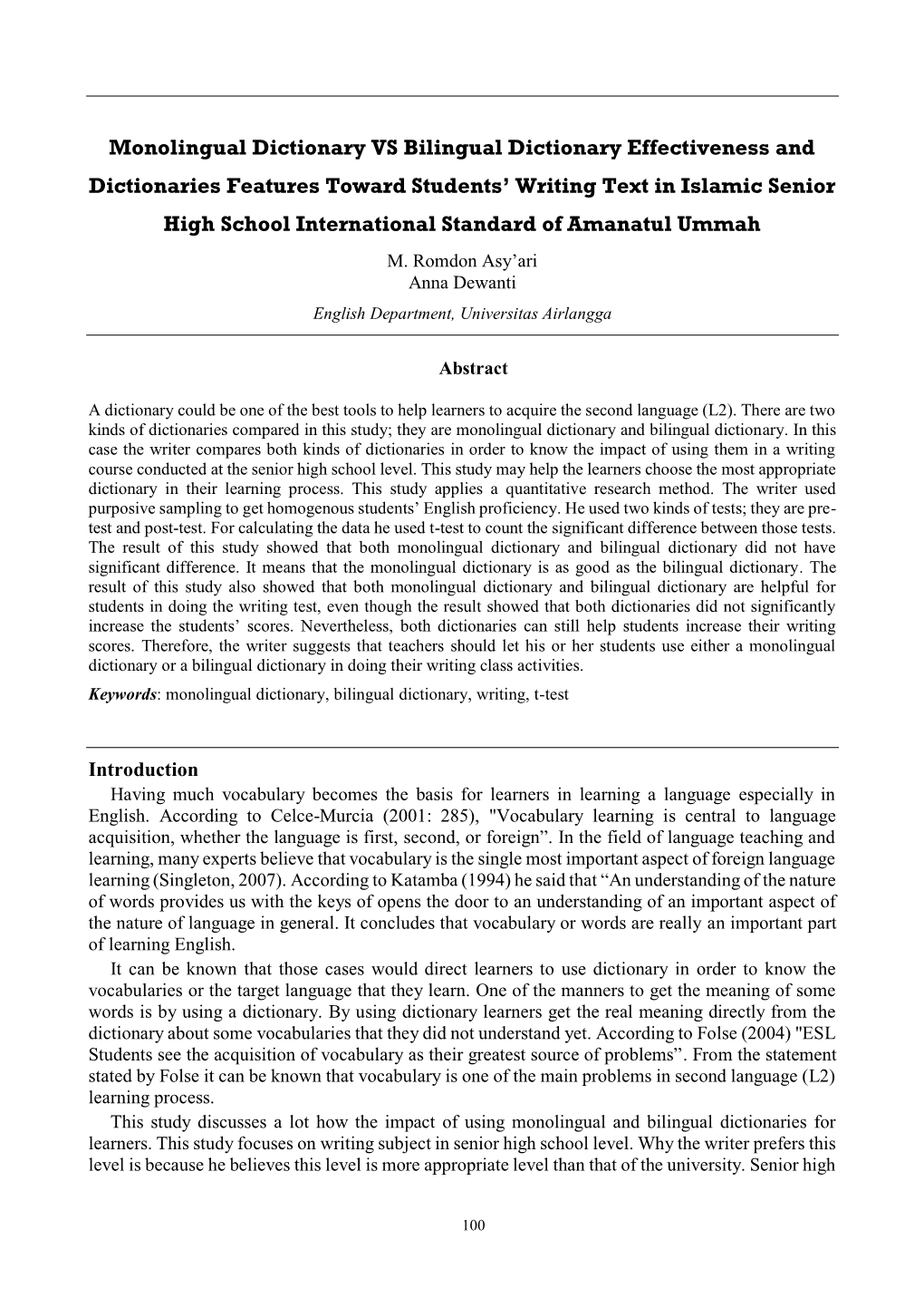 Monolingual Dictionary VS Bilingual Dictionary Effectiveness and Dictionaries Features Toward Students' Writing Text in Islami