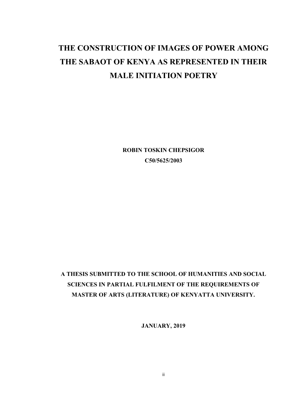 The Construction of Images of Power Among the Sabaot of Kenya As Represented in Their Male Initiation Poetry