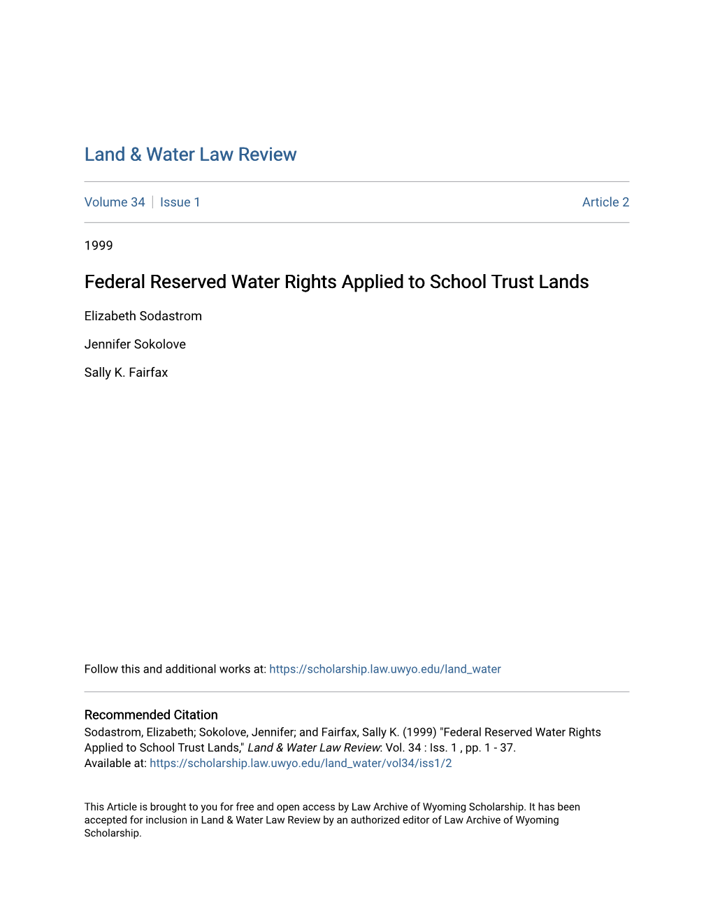 Federal Reserved Water Rights Applied to School Trust Lands