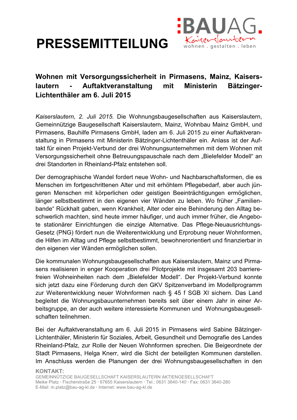 Wohnen Mit Versorgungssicherheit in Pirmasens, Mainz, Kaiserslautern