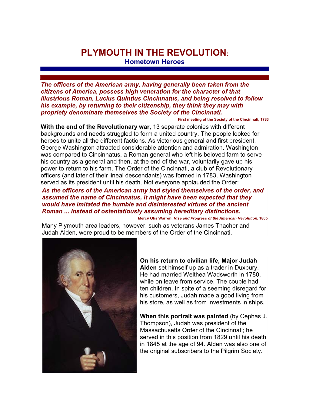 PLYMOUTH in the REVOLUTION: Hometown Heroes