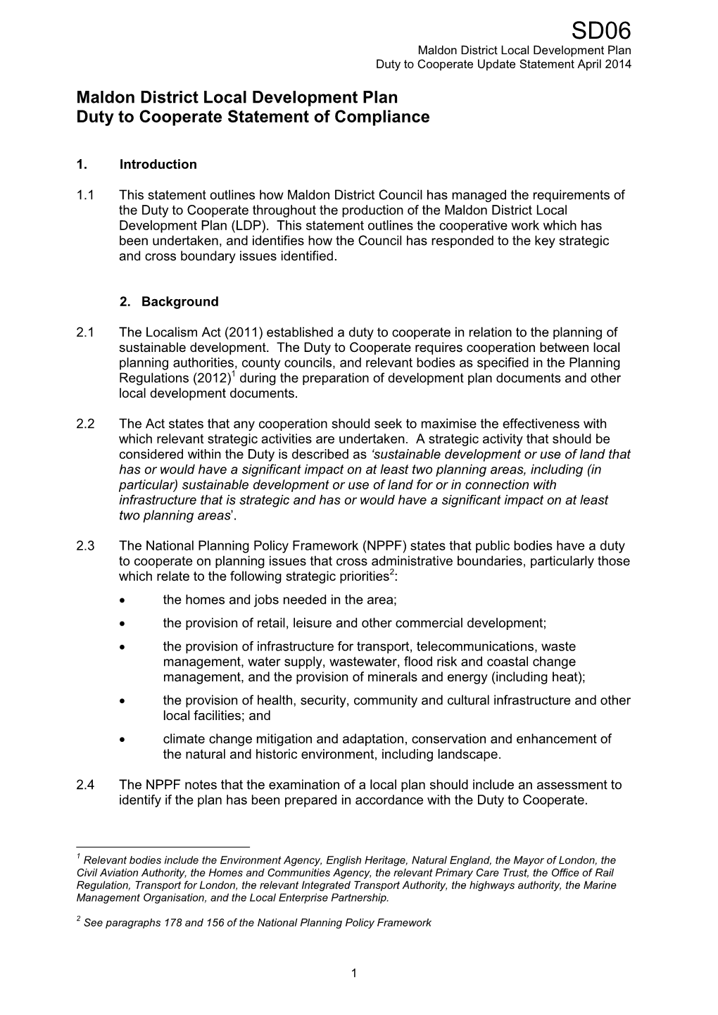 Maldon District Local Development Plan Duty to Cooperate Statement of Compliance