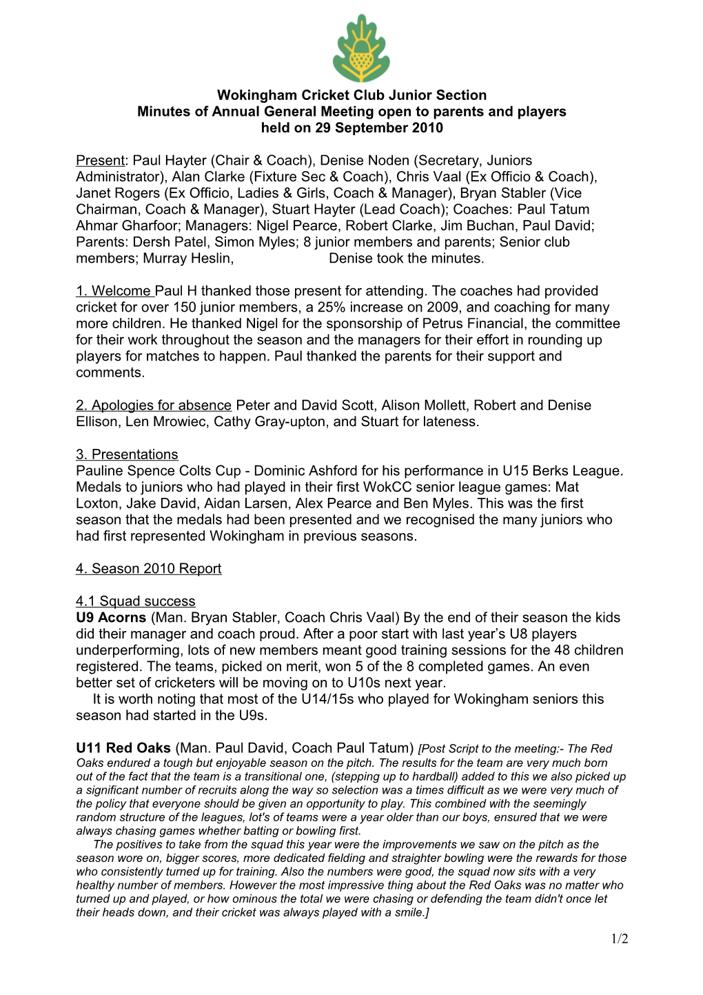 DRAFT Wokingham CC Junior Section