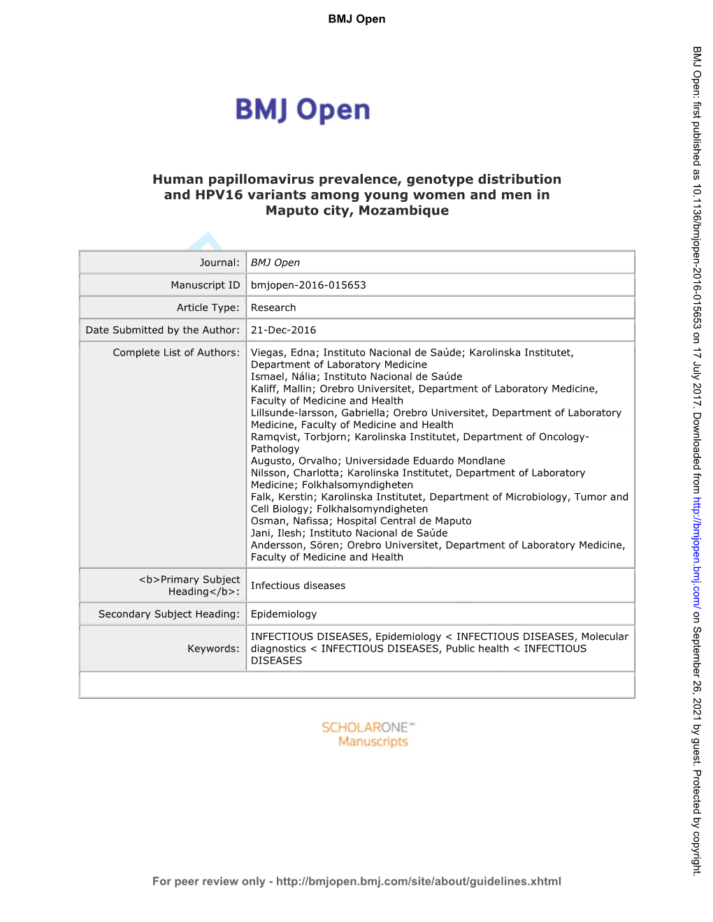 For Peer Review Only Journal: BMJ Open