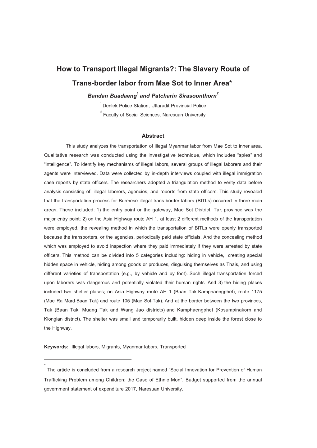 The Slavery Route of Trans-Border Labor from Mae Sot To