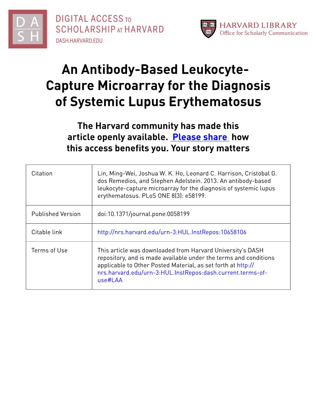 Capture Microarray for the Diagnosis of Systemic Lupus Erythematosus