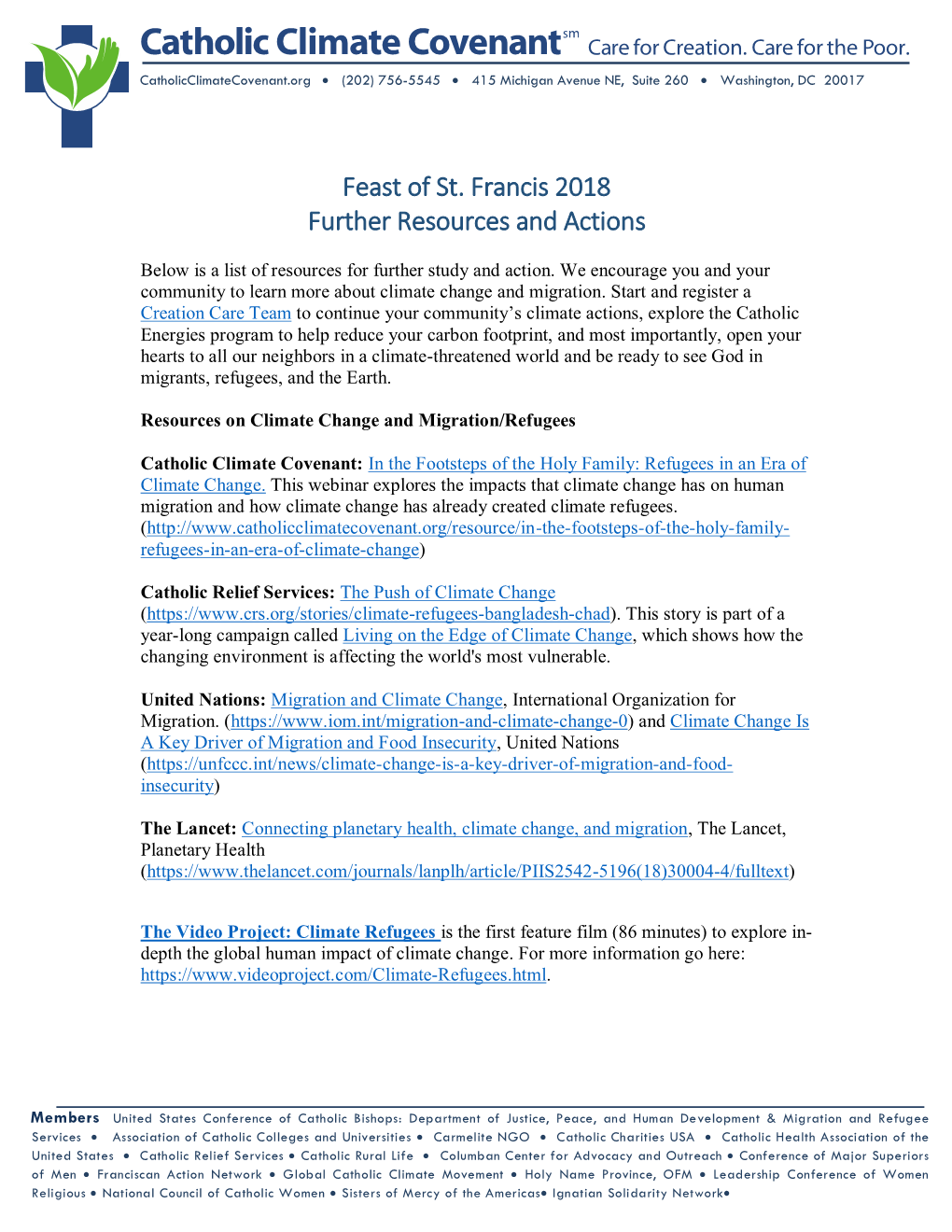 Feast of St. Francis 2018 Further Resources and Actions