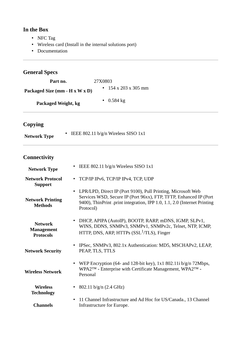 In the Box General Specs Copying Connectivity