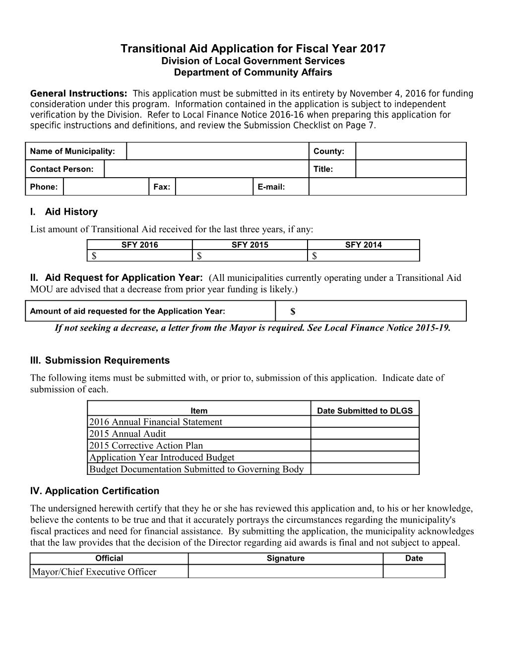 Extraordinary Aid Application - SFY 2001