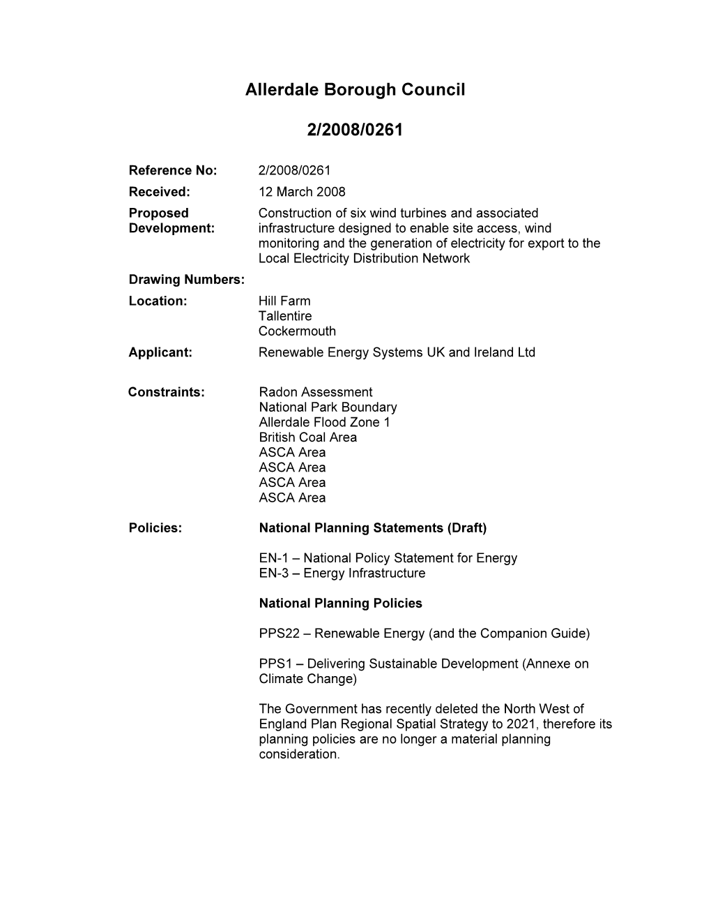 Allerdale Borough Council 2/2008/0261