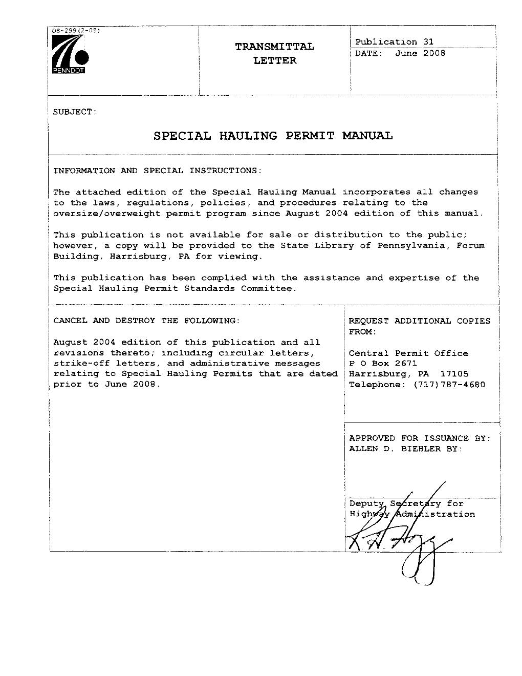 Publication 31, Special Hauling Permit Manual