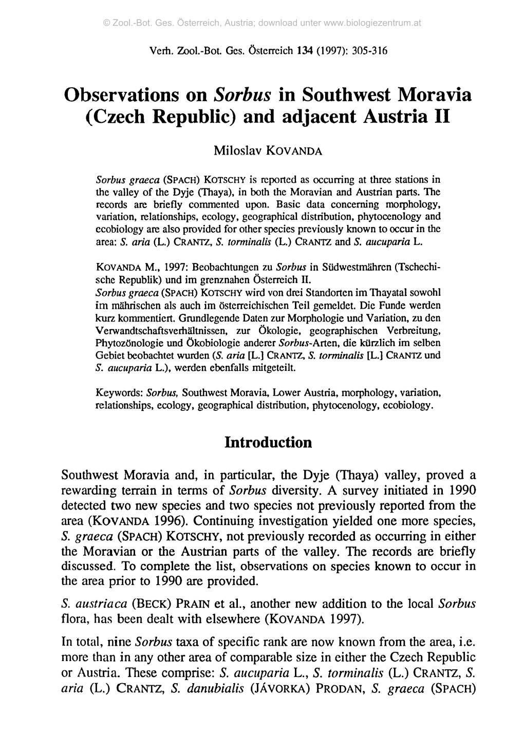 Observations on Sorbus in Southwest Moravia (Czech Republic) and Adjacent Austria II