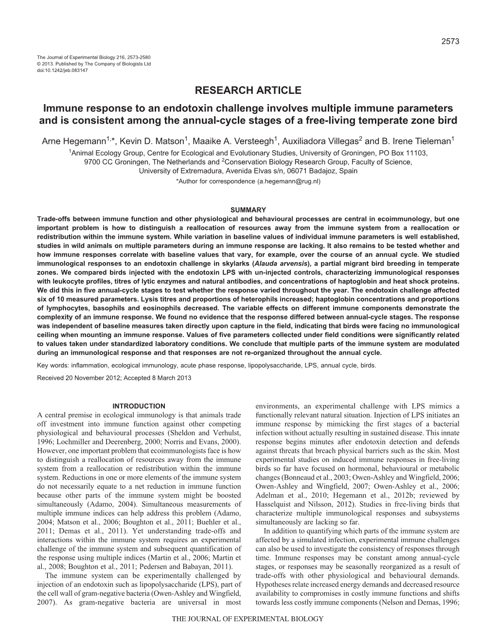 RESEARCH ARTICLE Immune Response to an Endotoxin Challenge Involves Multiple Immune Parameters and Is Consistent Among the Annua