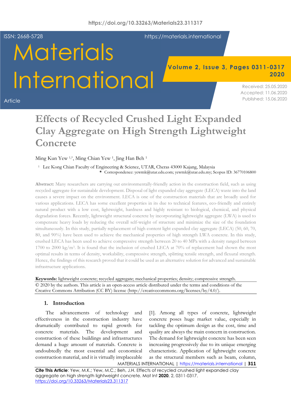 Effects of Recycled Crushed Light Expanded Clay Aggregate on High Strength Lightweight Concrete