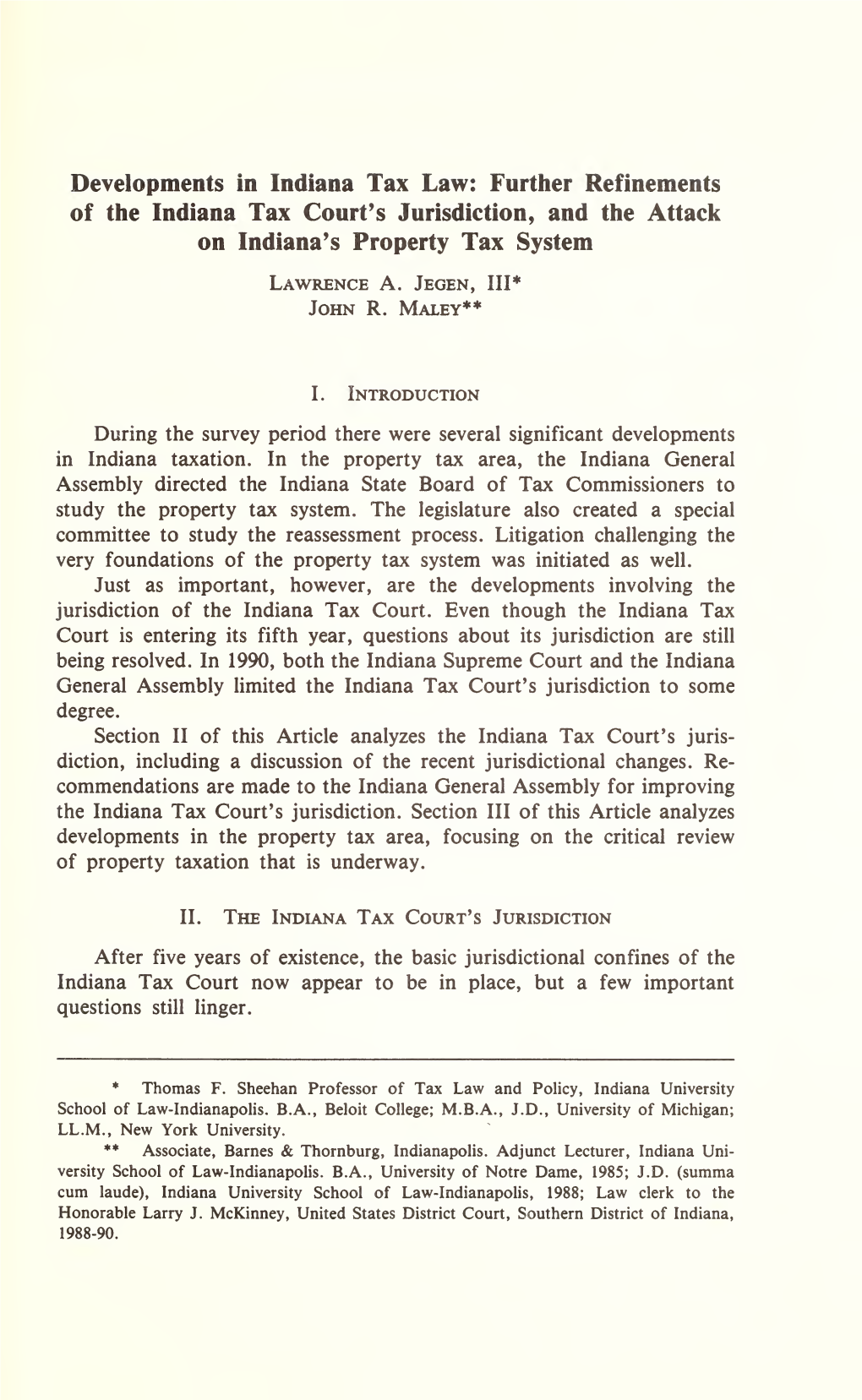 Of the Indiana Tax Court's Jurisdiction, and the Attack on Indiana's Property Tax System