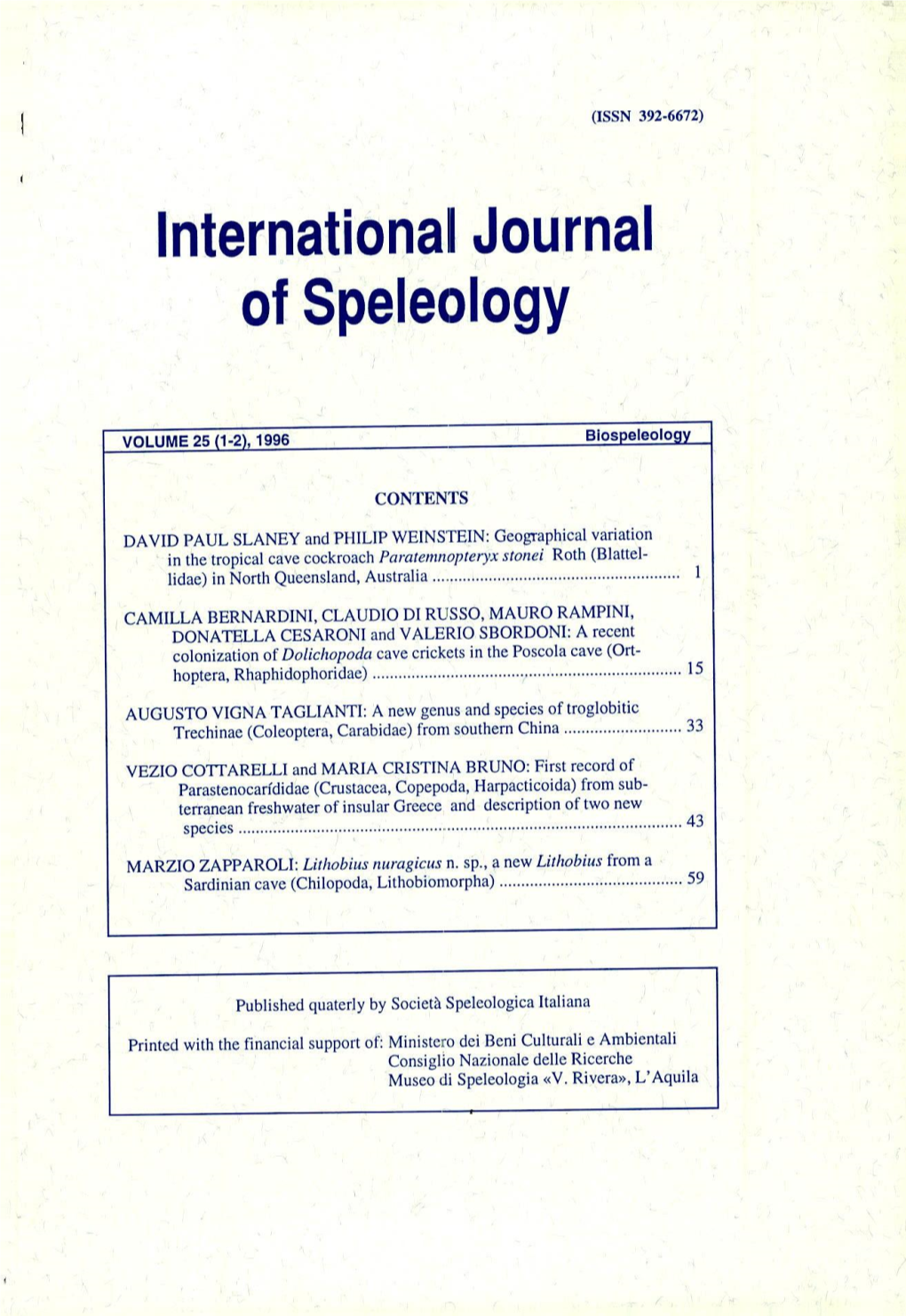 International Journal of Speleology