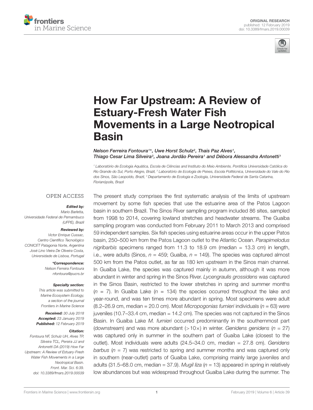 How Far Upstream: a Review of Estuary-Fresh Water Fish Movements in a Large Neotropical Basin