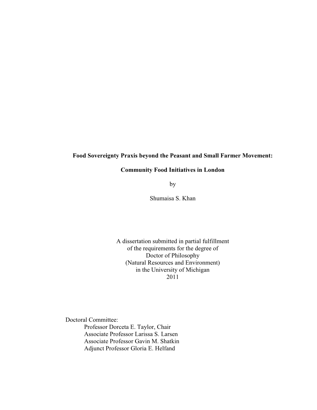 Community Food Initiatives in London by Shumaisa S. Khan