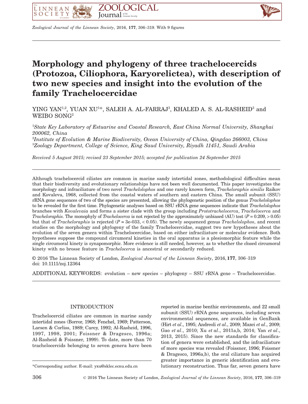 Morphology and Phylogeny of Three Trachelocercids (Protozoa