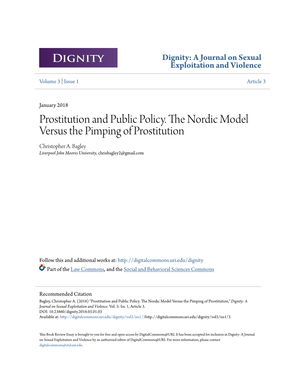 Prostitution and Public Policy. the Nordic Model