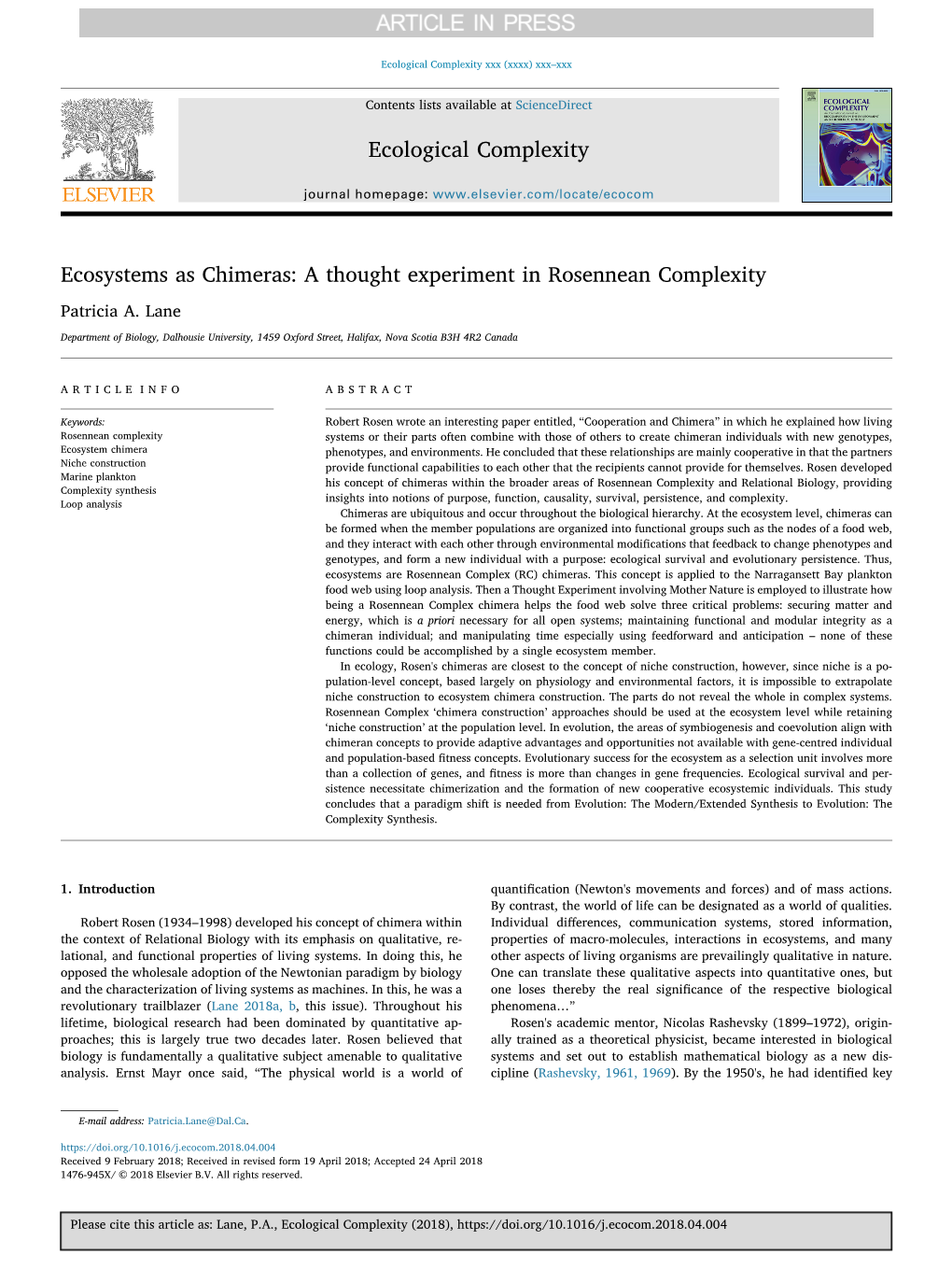 Ecosystems As Chimeras: a Thought Experiment in Rosennean Complexity