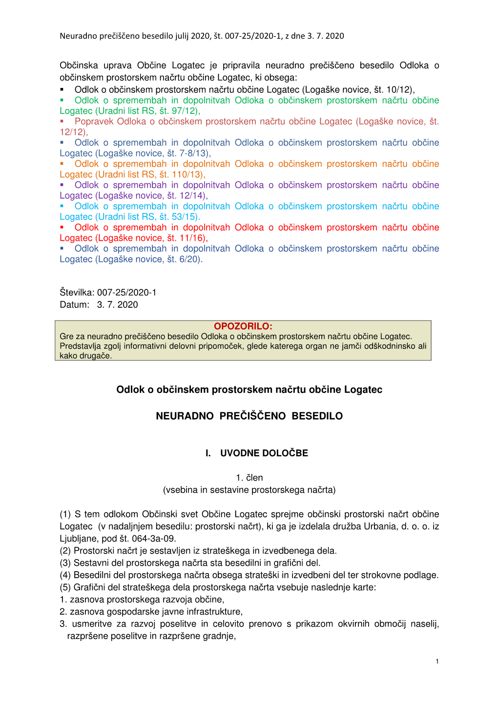 Odlok O Občinskem Prostorskem Načrtu Občine Logatec NEURADNO