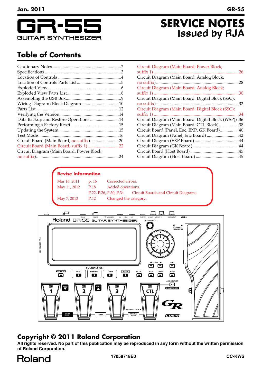 GR-55 Schematics, Service Notes