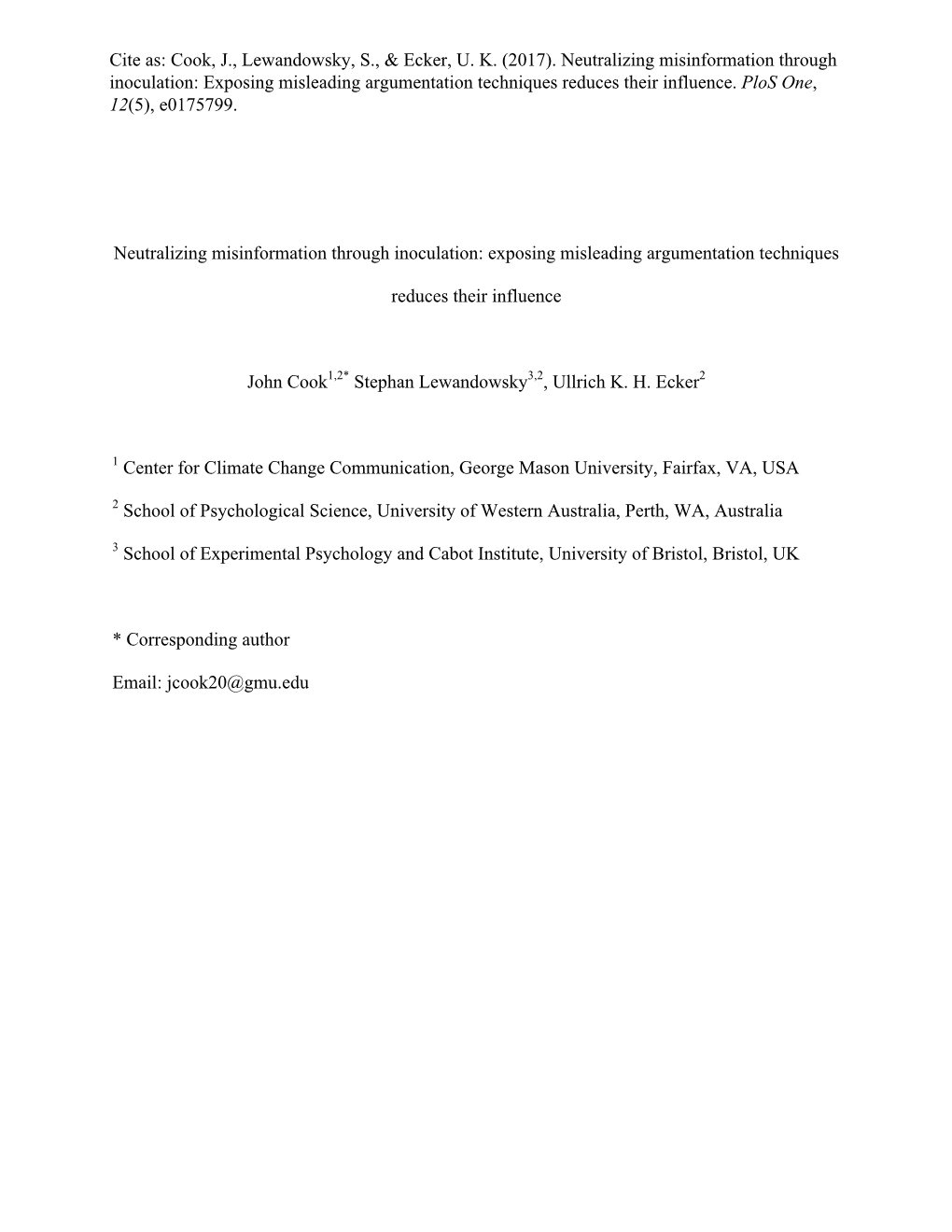 Neutralizing Misinformation Through Inoculation: Exposing Misleading Argumentation Techniques Reduces Their Influence