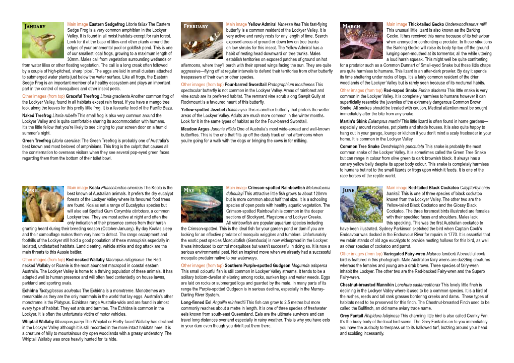 Text Pages from Lockyer Wildlife Calendar