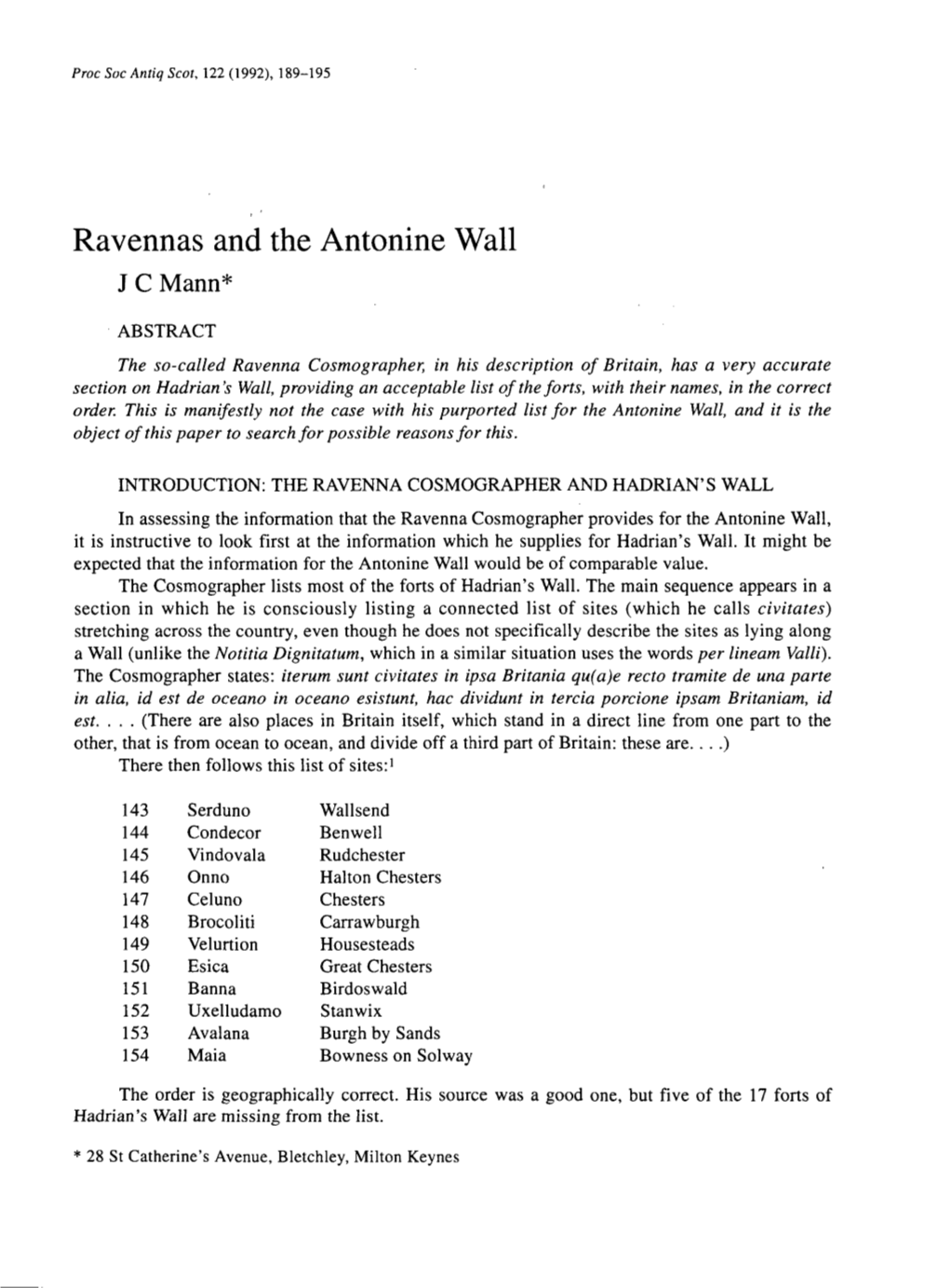 Ravennas and the Antonine Wall Mannjc *