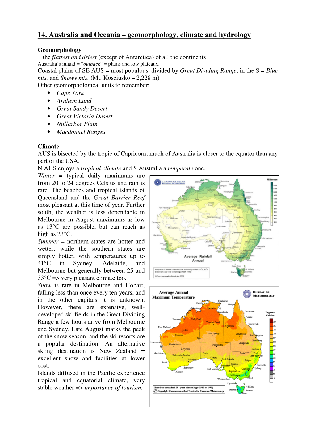 14. Australia and Oceania – Geomorphology, Climate and Hydrology