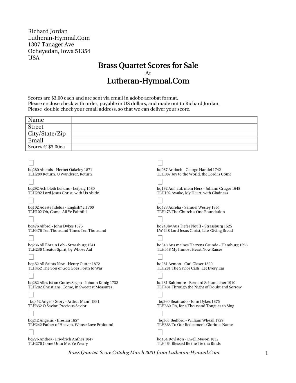 Brass Quartet Score Catalog