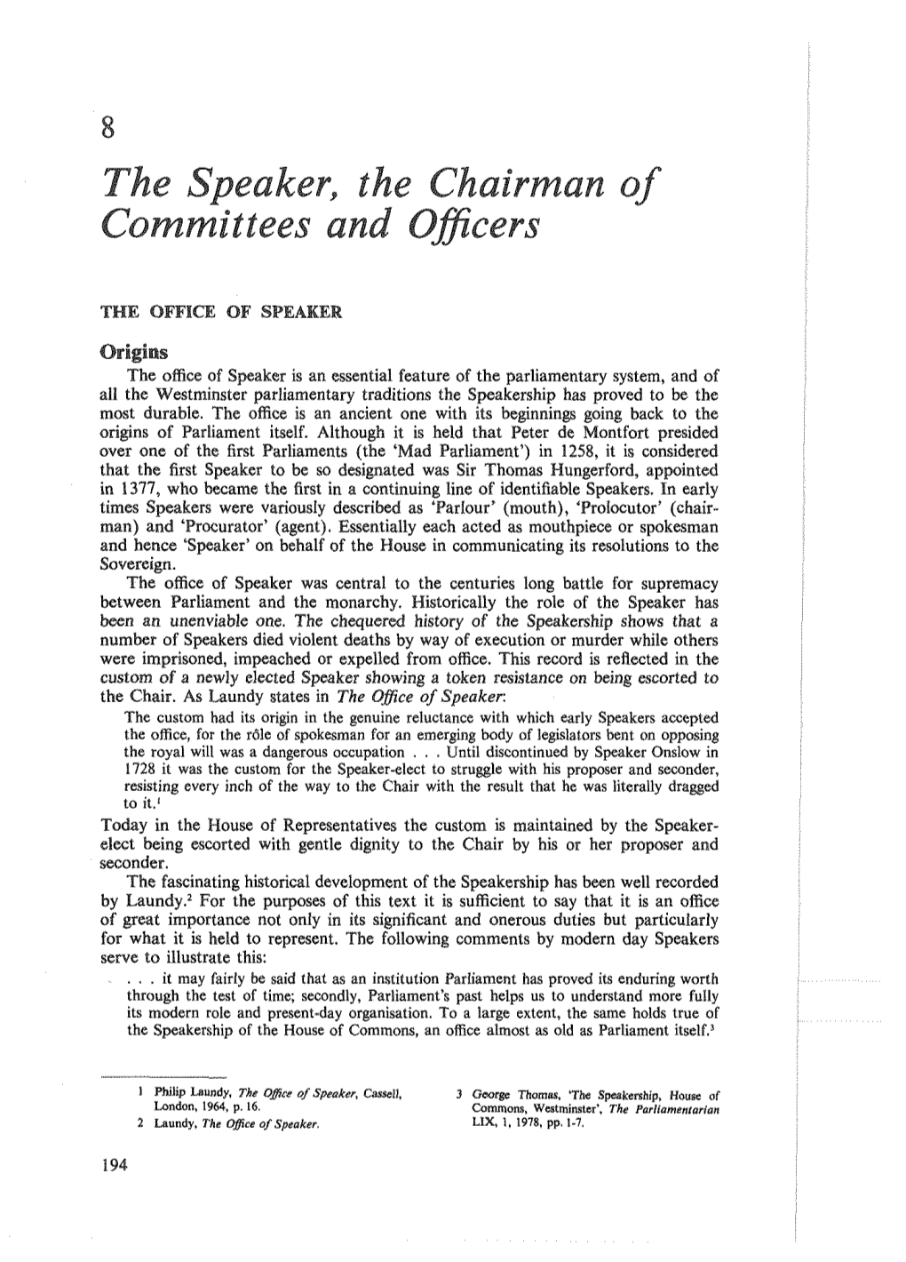 Chapter 8: the Speaker, the Chairman of Committees and Officers