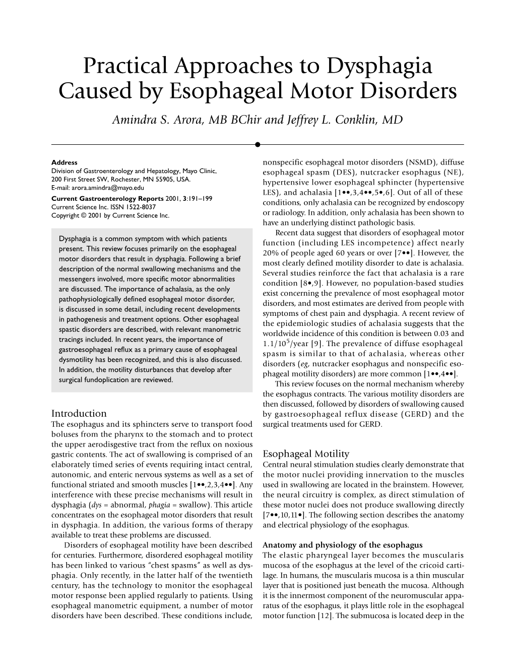 Practical Approaches to Dysphagia Caused by Esophageal Motor Disorders Amindra S