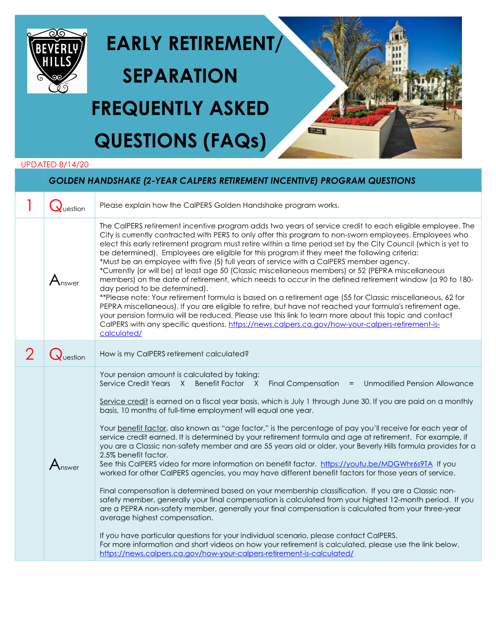EARLY RETIREMENT/ SEPARATION FREQUENTLY ASKED QUESTIONS (Faqs)