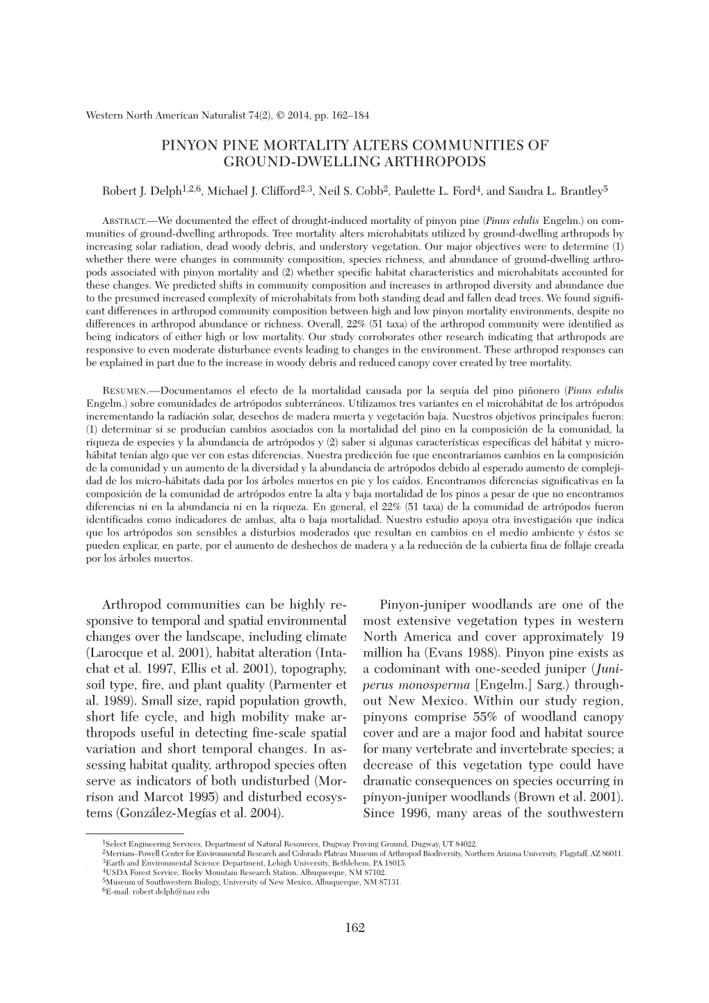 Pinyon Pine Mortality Alters Communities of Ground-Dwelling Arthropods