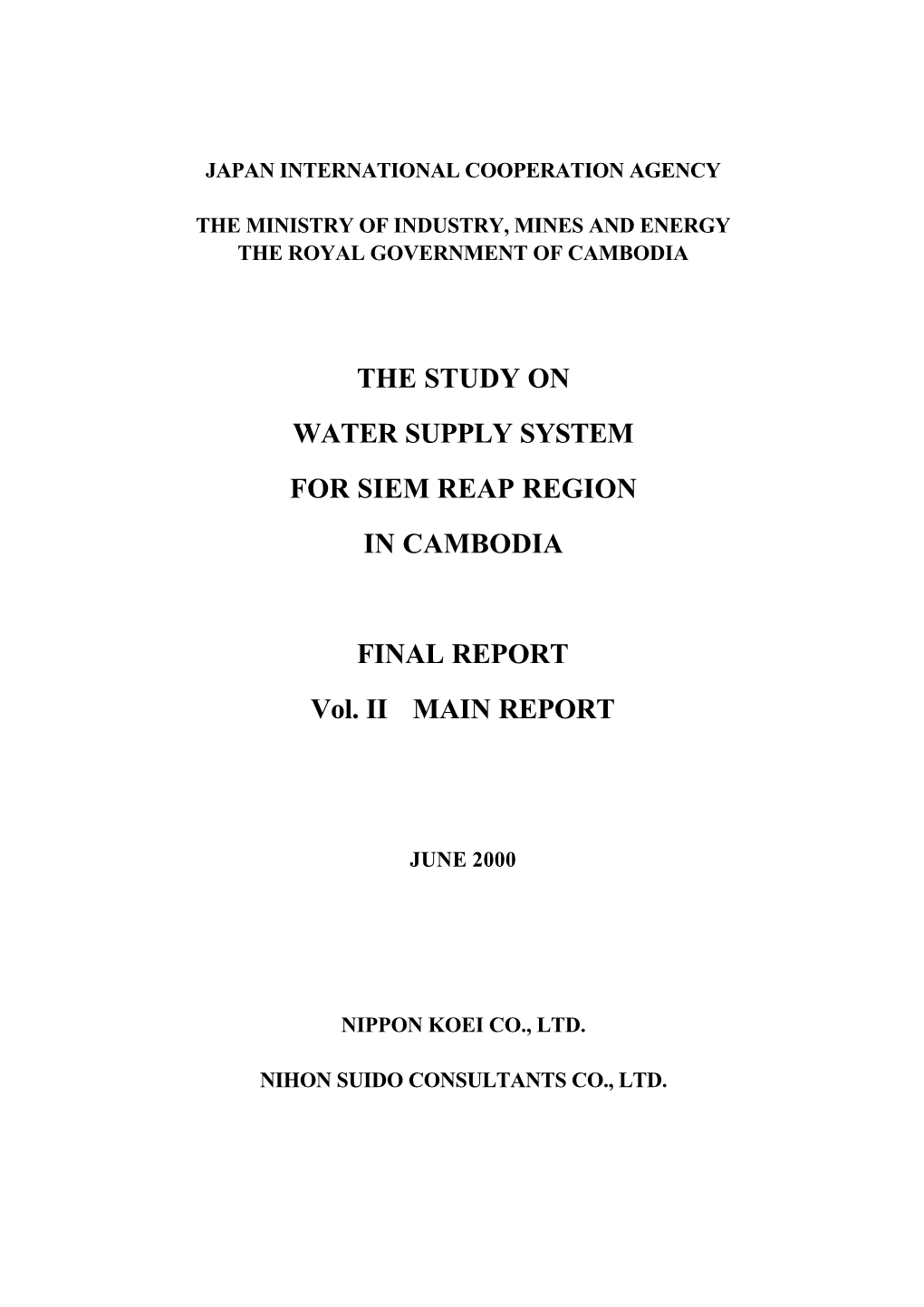 The Study on Water Supply System for Siem Reap Region in Cambodia