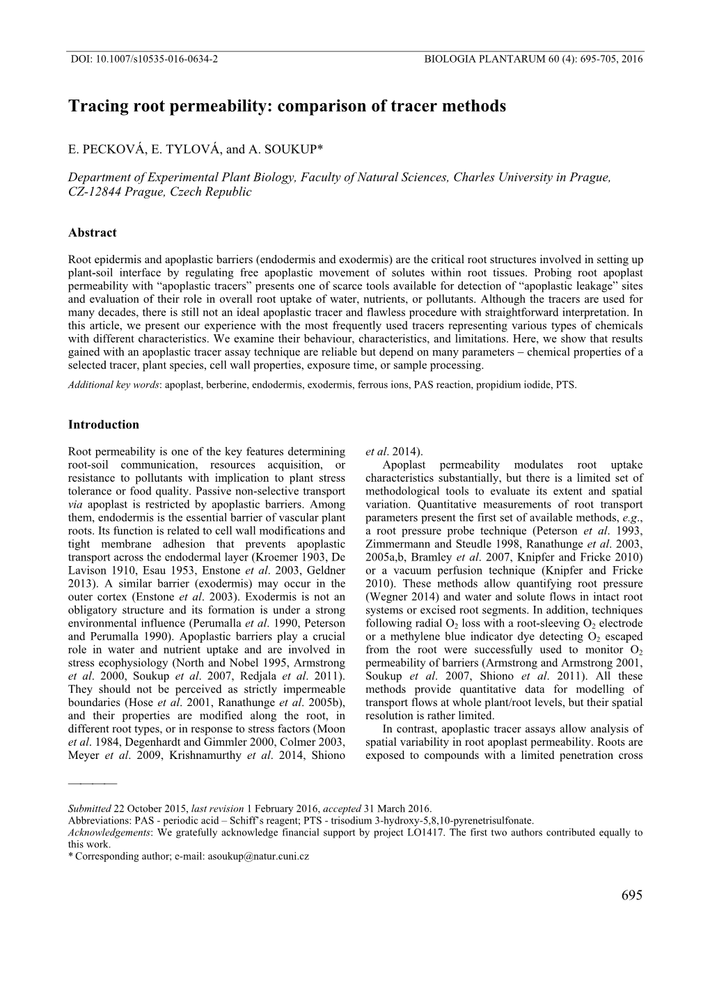 Tracing Root Permeability: Comparison of Tracer Methods