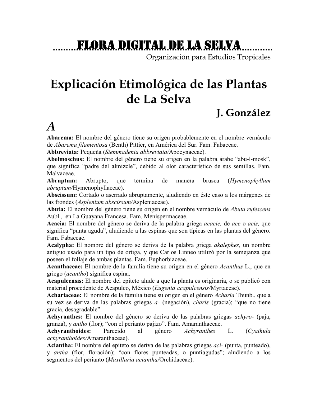 Flora Digital De La Selva Explicación Etimológica De Las Plantas De La