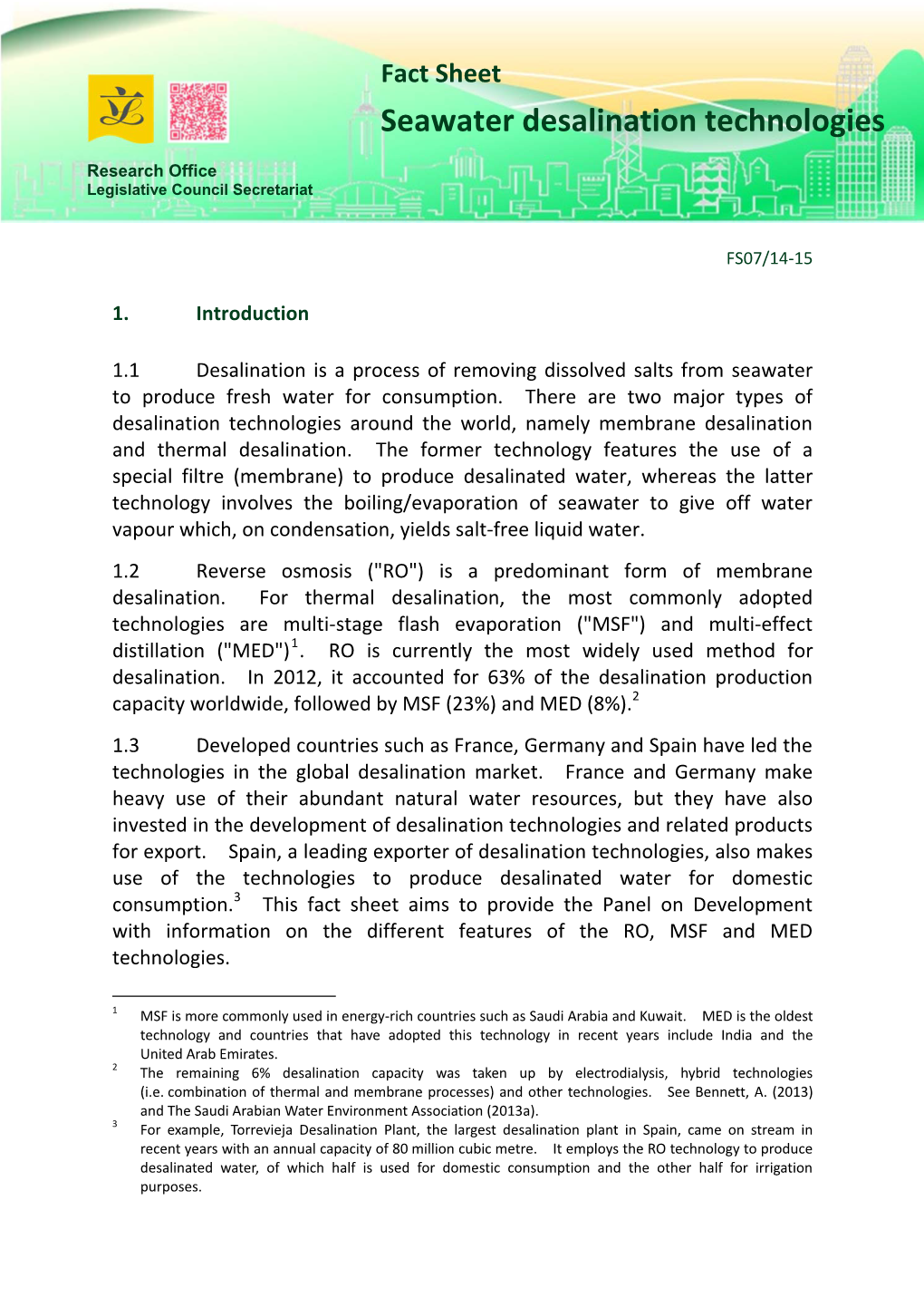 Seawater Desalination Technologies